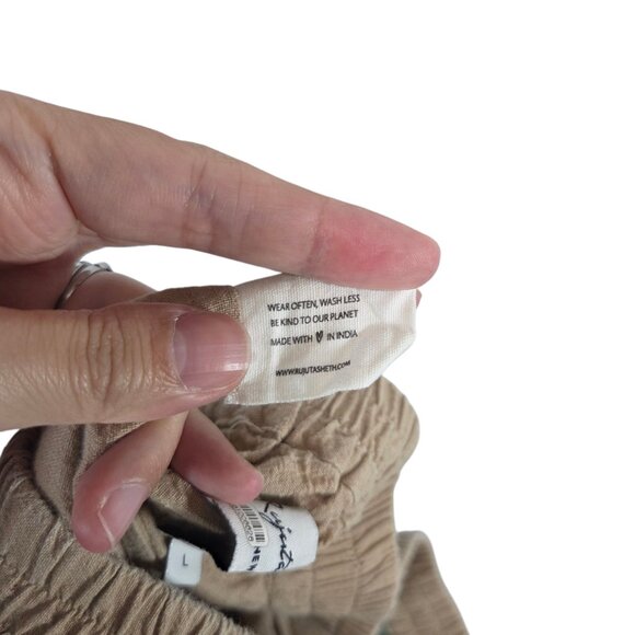 Rujuta Sheth Collage High-Rise Pants Sand Tan Patchwork Boho Lagenlook Kitsch L - Picture 11 of 11